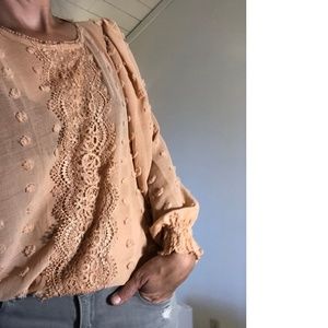 Blu Pepper Lace and Pom Pom Blouse EUC